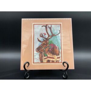 Vintage Donna‎ Race Reindeer Tile Art Christmas Holiday Decor Winter Scene